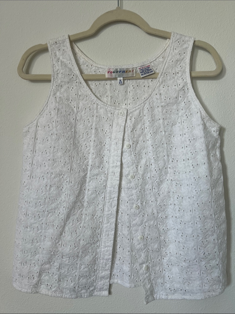 Together White Vintage Eyelet Button-Front Tank